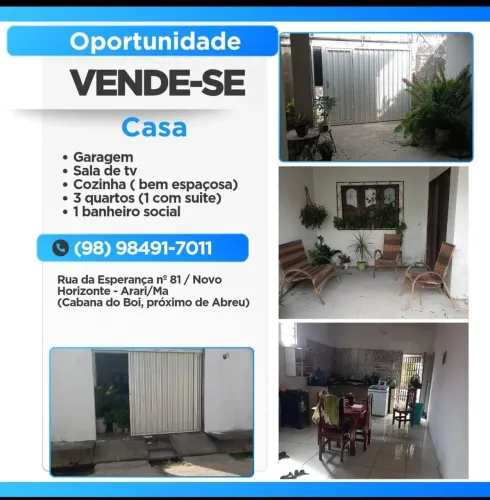 Casa à venda no Centro de Arari/MA - 3 quartos, suíte e garagem