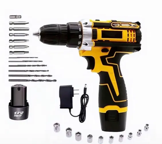 Conjunto de Furadeira/Parafusadeira Sem fio, incluindo Acessórios profissionais Amarelo