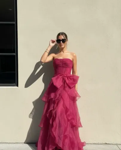 Vestido longo de festa Rosa - 15 anos/ formatura / vestido rosa com babados