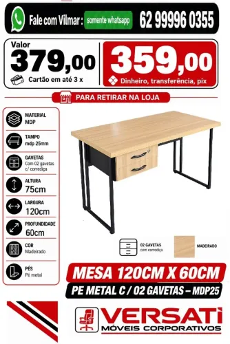 Mesa pra estudo 120 x 60 pé metal cor madeirado ( novo )