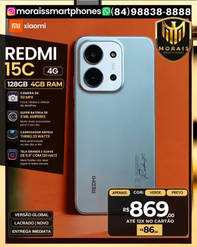 Xiaomi Redmi 15c - Pink, Verde - 128GB | 4GB RAM - LACRADO NOVO |