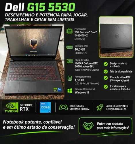 NOTEBOOK GAMER DELL G15 5530 I5-13450HX