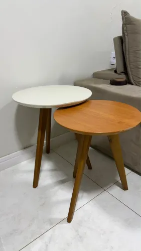 2 Mesas Laterais Redondas | Madeira e Branca