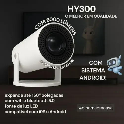 Projetor Smart Portátil TV HD Bluetooth Wifi Cor Branco Android 11.0 5g Cinema em Casa