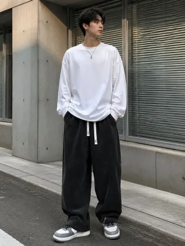Calça de veludo canelada masculina