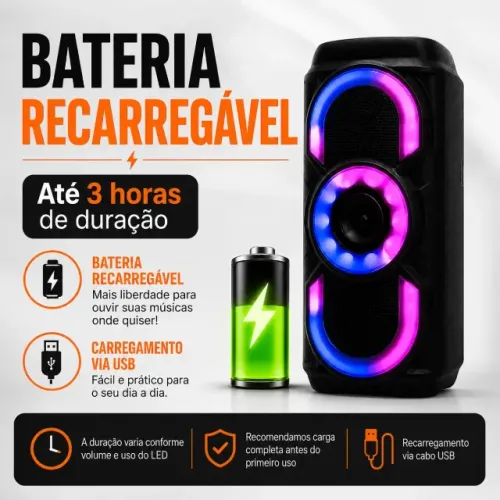 CAIXA DE SOM BLUETOOTH XTRAD CS-30 COM LED RGB