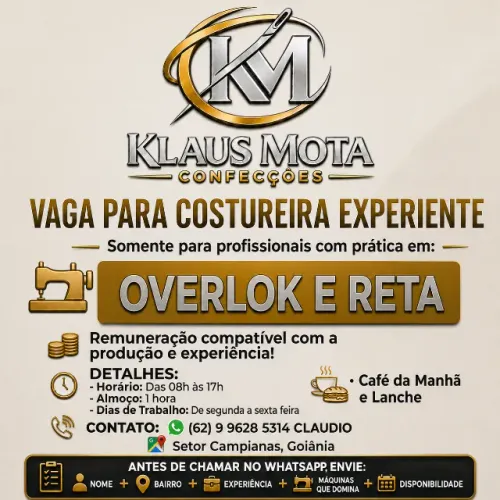 Costureira Fixa - Overlock e Reta | Setor Campinas - Goiânia