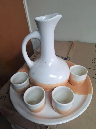 Ânfora com bandeja cerâmica com 4 copos estilo fiori Brasil