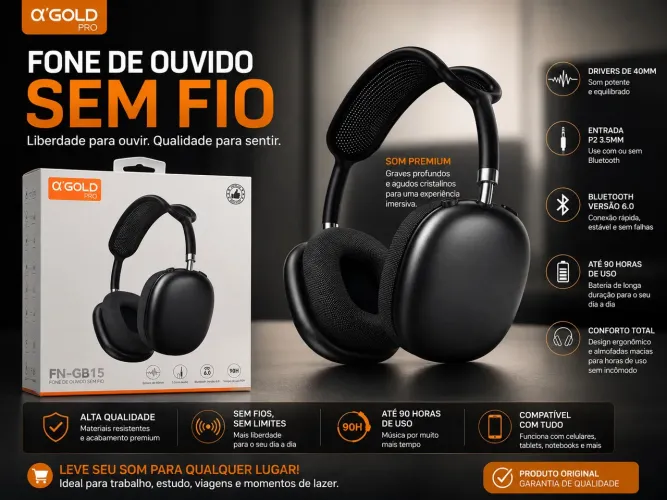 FONE DE OUVIDO SEM FIO BLUETOOTH FN GB15 GOLD 