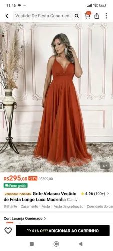 Vestido de festa terracota de tule com brilho