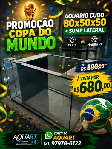 Aquário Cubo 80x50x50 cm em vidro 6mm com sump lateral