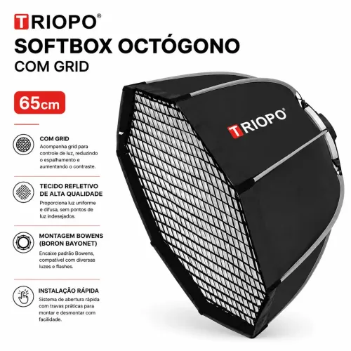 Softbox Octógono Triopo 65cm com Grid Bowens