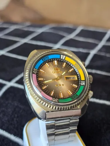 Orient SK Automático Vintage 469620 Rainbow Diver Day-Date - Mostrador Marrom