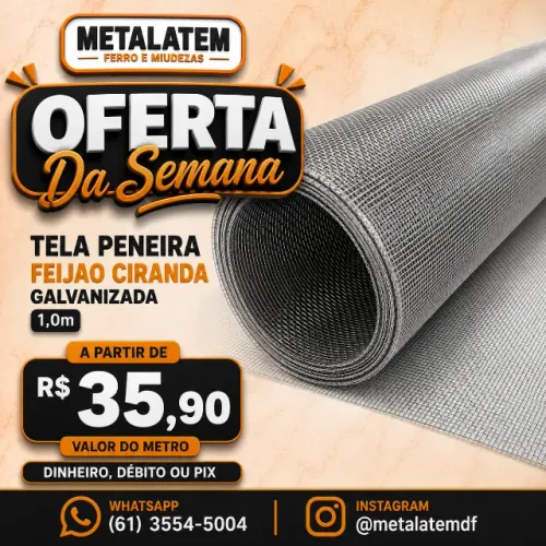 Tela Peneira Feijão Ciranda Galvanizada 1,00m Vendida por Metro