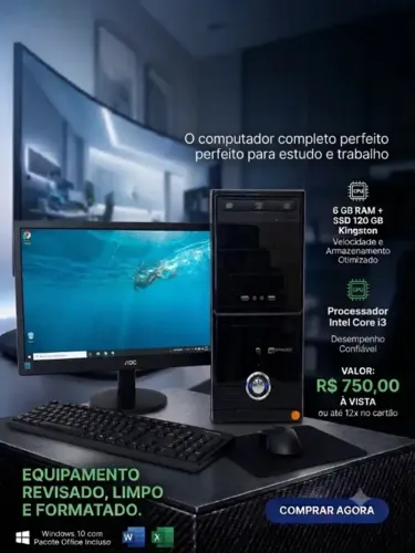 Computador Completo Intel core i3 | 6 GB RAM | SSD 120 GB Kingston - Até 12x no cartão