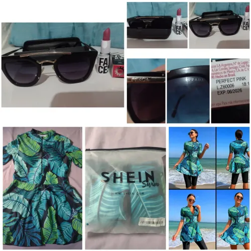 Kit Veste de Banho Shein TAM 42, Óculos Prada e Batom Natura 