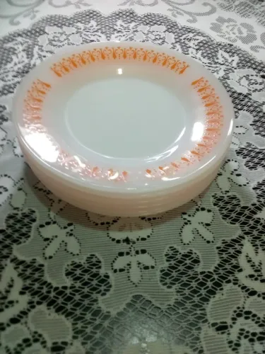 Conjunto de 6 Pratos de Sobremesa Termo Rey Gravatinha Laranja anos 1960/70.