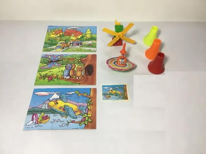 Lote 8 Itens Kinder Ovo Quebra-cabeça Peão Luneta Moinho 1992 1994 1995 1996