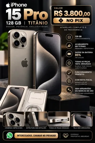 iPhone 15 Pro 128GB Titânio R$ 3.800,00