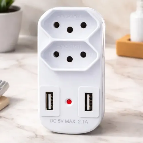 Tomada Usb T Adaptador Universal 10a Bivolt Plug Branco