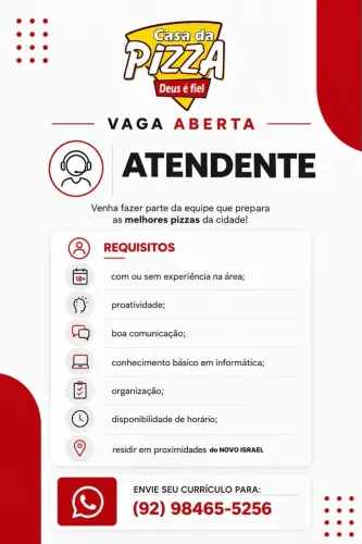 Vaga de atendente para novo Israel