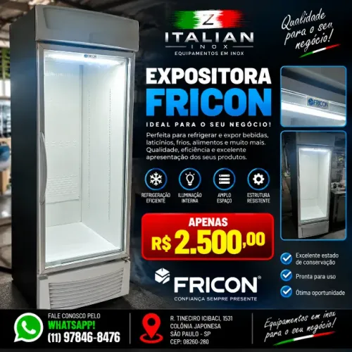 Expositora de Bebidas Reformada Fricon - Porta de Vidro e Envelopada Preto Fosco