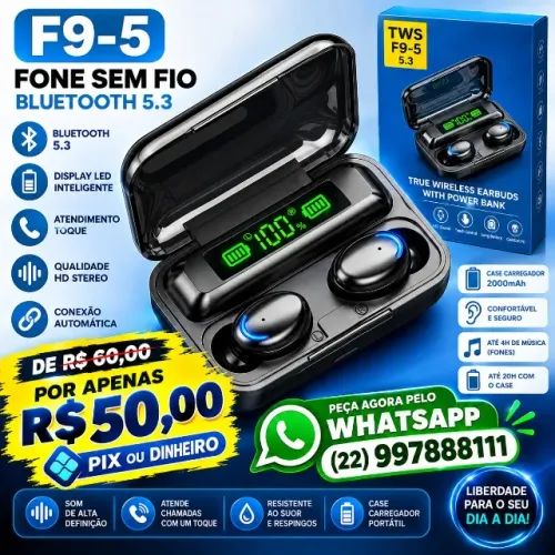 Fone sem fio recarregável F9-5 NÃO RESERVO ( Contato apenas Whatsapp ) produto novo