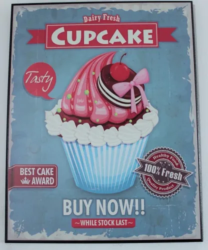 Quadro vintage-retrô decorativo. pub sign vintage. cup cake. cakes.