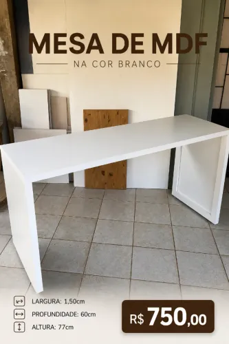 Mesa Escrivaninha MDF Branca Grande 150x60cm Nova e Moderna