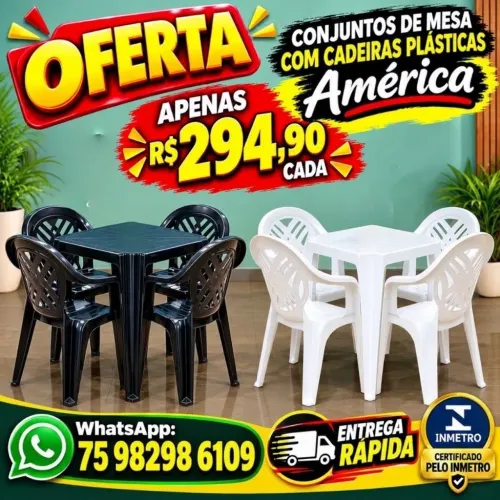 Conjuntos de mesas cadeiras plásticas América 