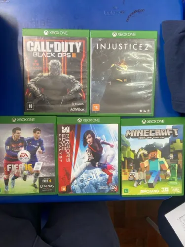 Lote 5 Jogos Xbox One Mídia Física - Minecraft, COD Black Ops 3, Injustice 2 e +