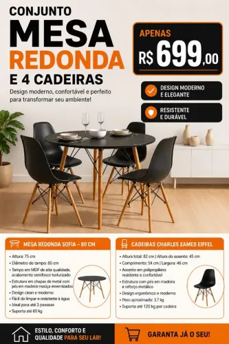 Mesa redonda com 4 cadeiras