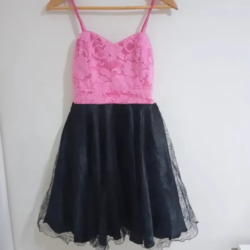 Vestido Festa Pink e Preto