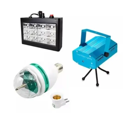 Kit Lâmpada Led Colorido Festa Strobo Mini Projetor Laser Dj