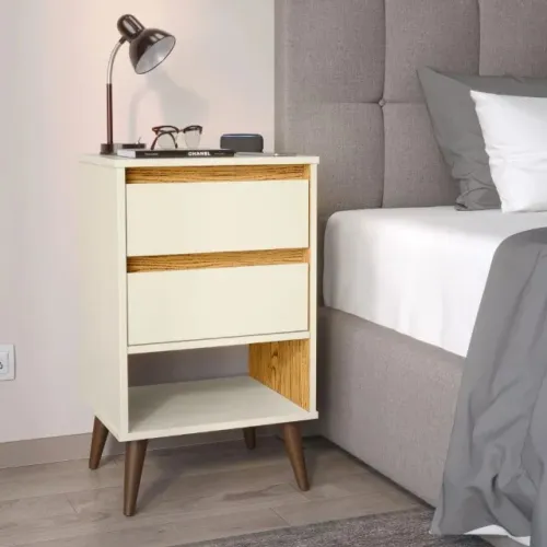 Mesa Cabeceira Retro Taurus 2G1N Off White.Nature Até 12x - Frete Grátis