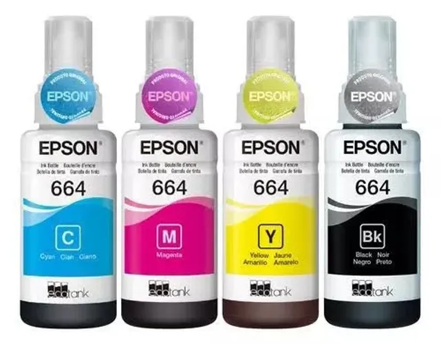 Kit Garrafa Epson T664 para Ecotank Preto, Ciano, Magenta, Amarelo - Original - NOVO - Lac
