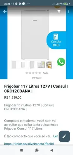 FRIGOBAR 117 LTS 127V / CONSUL / CRC12BANA 