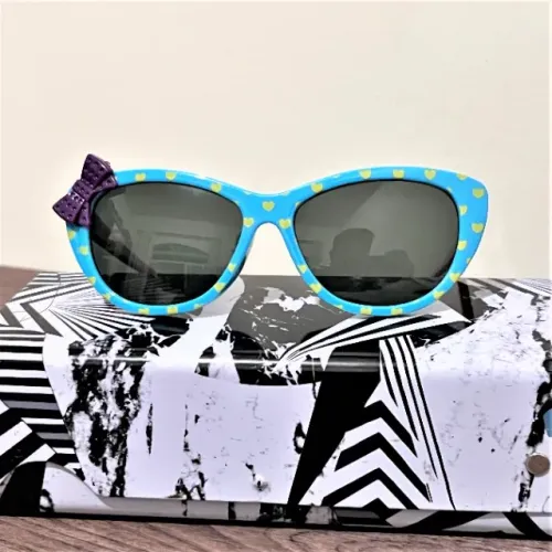 (Aceito cartão) Óculos Sol Redondo Infantil Preto, Armação Azul e Rosa UV400