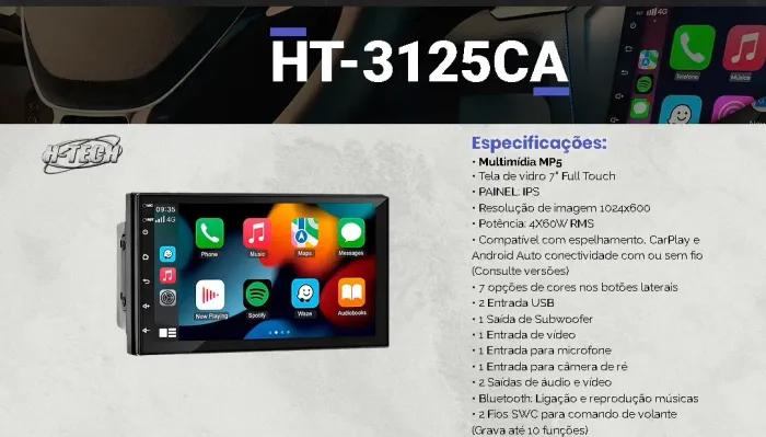 MULTIMIDIA MP5 DE 7 COM CAR PLAY E ANDROID AUTO