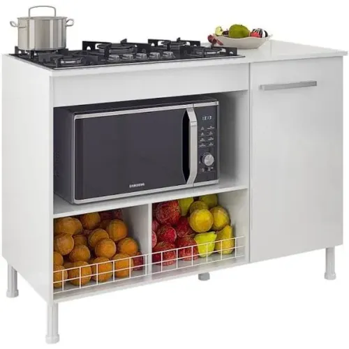 Móvel com cooktop, forno micro-ondas e fruteira