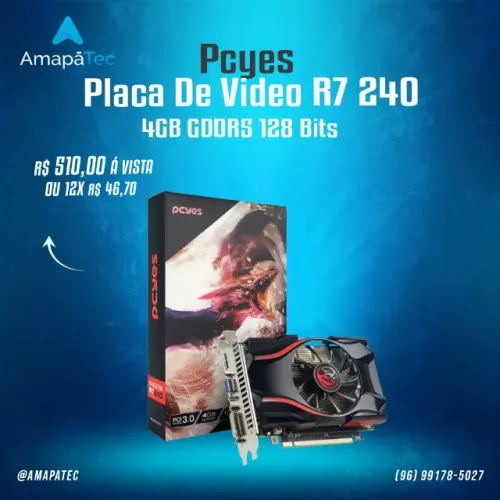 Placa De Video Pcyes AMD Radeon R7 240 4GB GDDR5 128 Bits