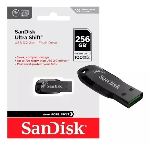 Pendrive 256gb Sandisk Ultra Shift Usb 3.2 Gen 1 Usb 2.0  Novo - Loja Coimbra Computadores