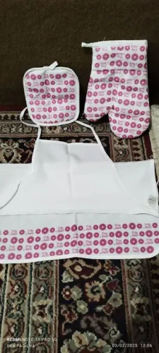 Jogo de Avental e Luvas de Cozinha - Flores Rosa