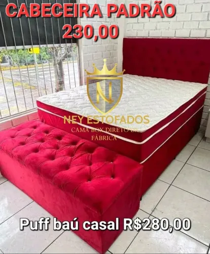 Cama Box com Cabeceira e Puff Baú Casal - Ney Estofados