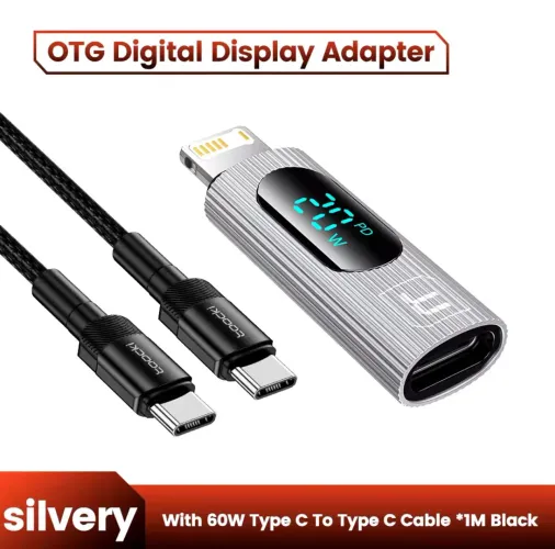 Adaptador OTG Tipo C para Lightning com Display + Cabo Tipo C