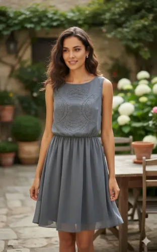 Vestido acima do joelho cinza com forro Tam 40 marca H&M