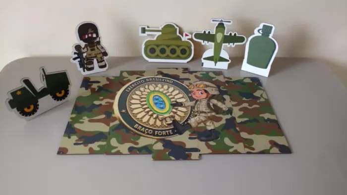 Kit Festa decoração em MDF SOLDADO do Exército para mesa e parede