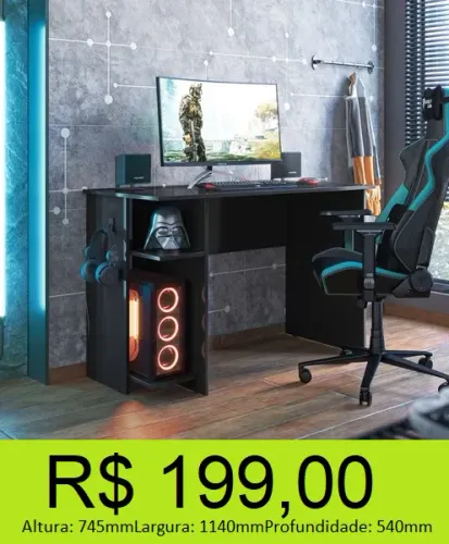 Escrivaninha gamer com espaço para headphone