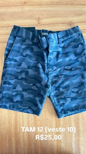 Shorts Camuflado Infantil Tamanho 12 (veste 10)