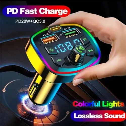 Carregador de carro usb, tipo C, micro SD, rádio, bluetooth